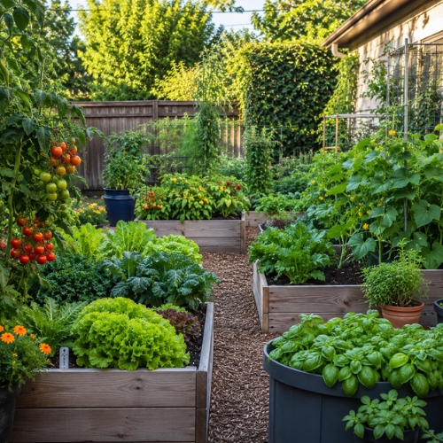 Vegetable garden bed with leafy crops